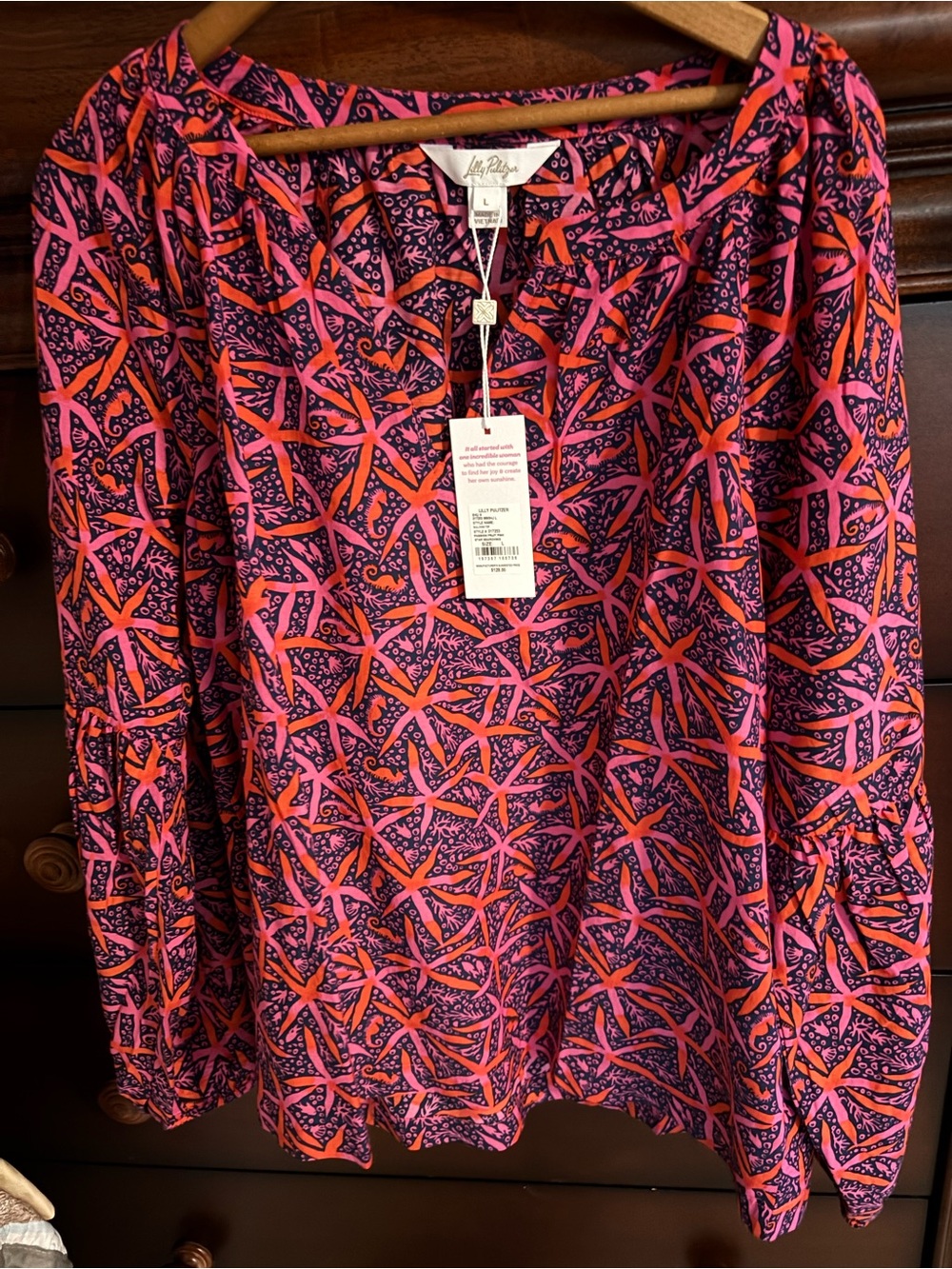 Lilly Pulitzer Pink Printed Long-Sleeve Women's Top, Size L